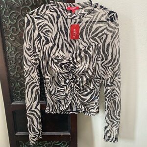 GUESS Harlow Mesh Zebra Long Sleeve Top NWT